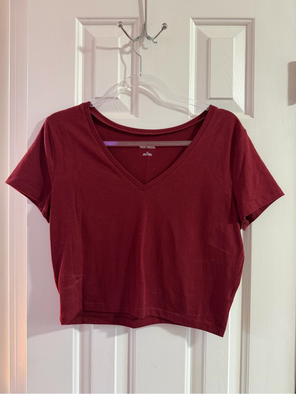 Women’s V-Neck Short Sleeve Top — Burgundy